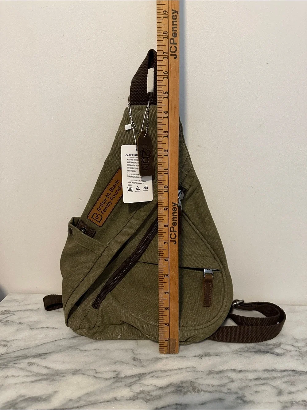 CB2 created to be noticed Canvas Sling Bag for Men - Olive Green new with logo